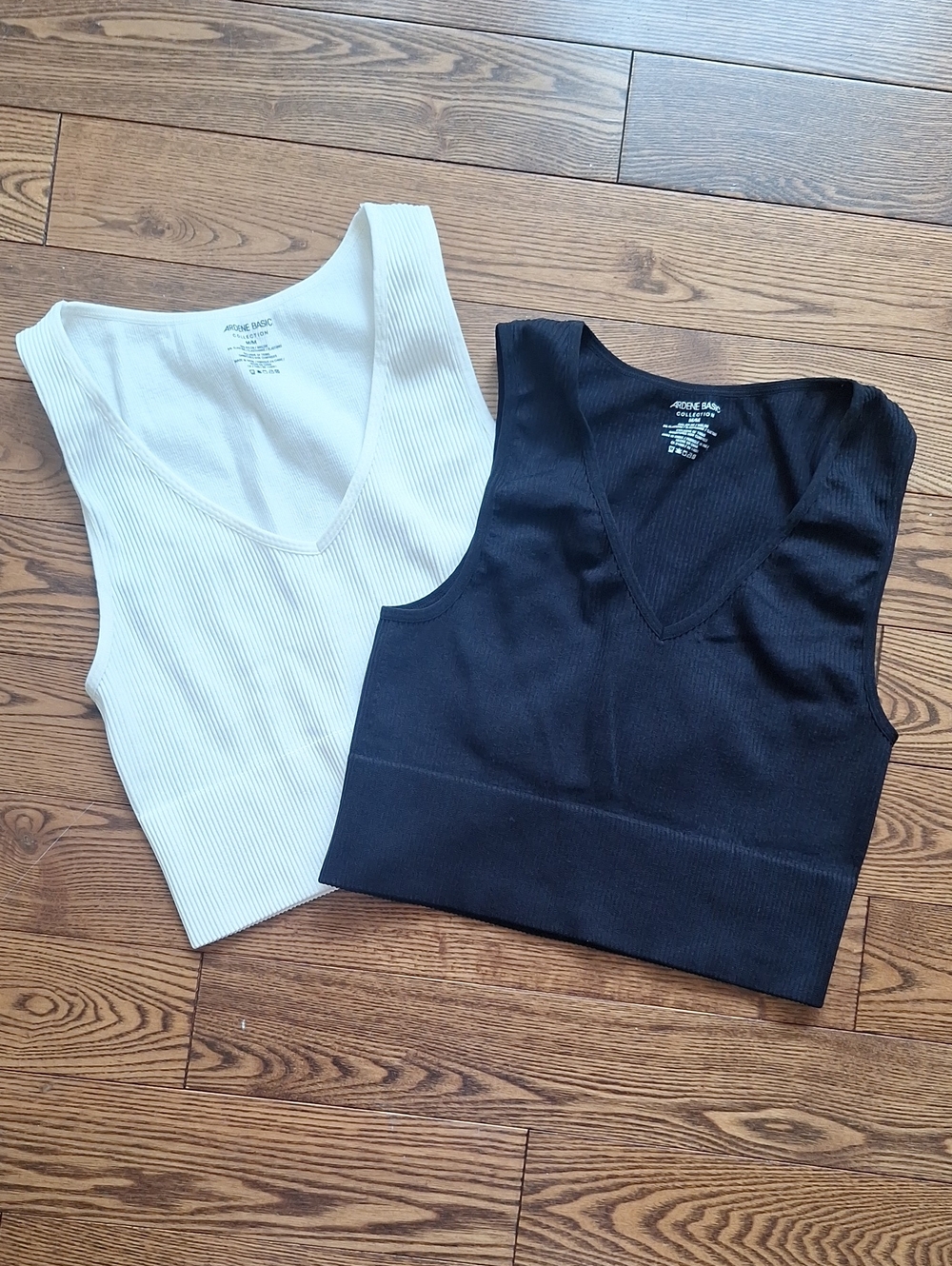 Ardene Basics Collection Ribbed V-Neck Crop Tank Tops - Black and White
